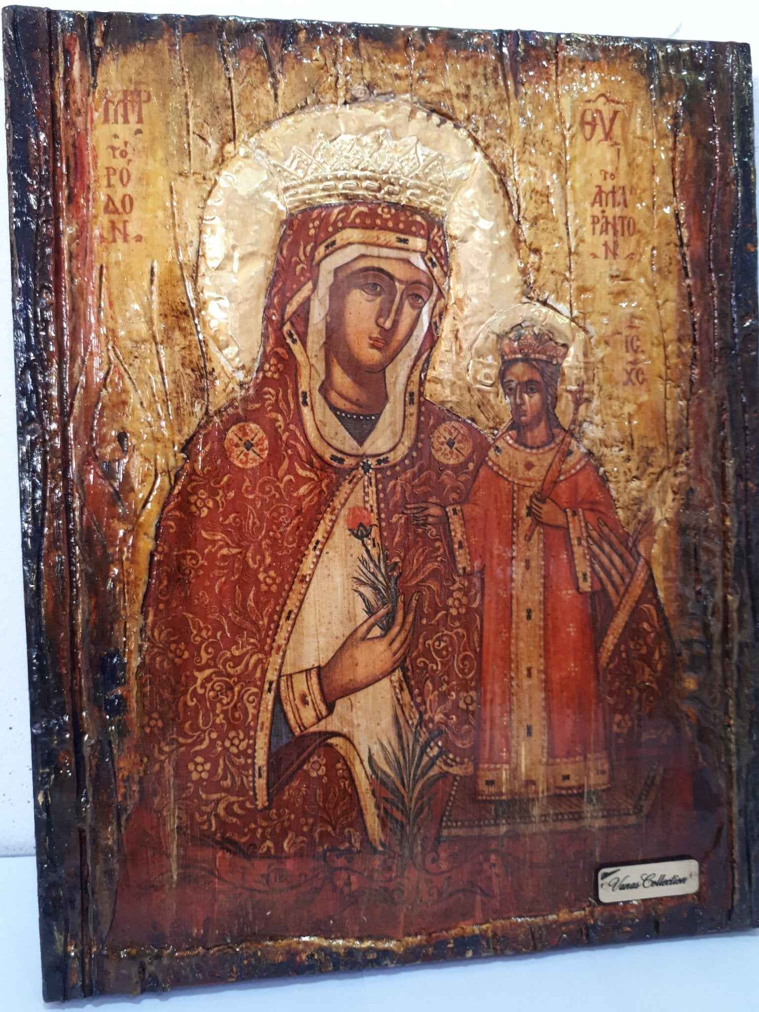 Virgin Mary Rodon Amaranton- Greek Orthodox Byzantine Antique Style Icons - Vanas Collection