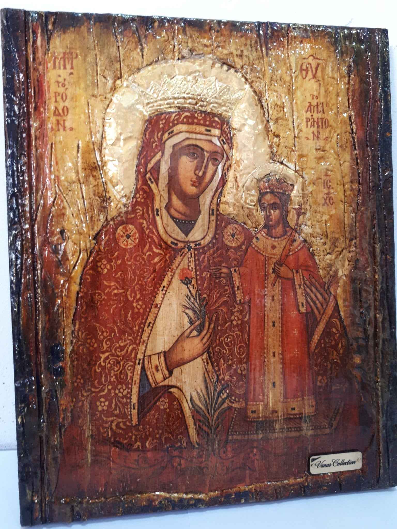 Virgin Mary Rodon Amaranton- Greek Orthodox Byzantine Antique Style Icons - Vanas Collection