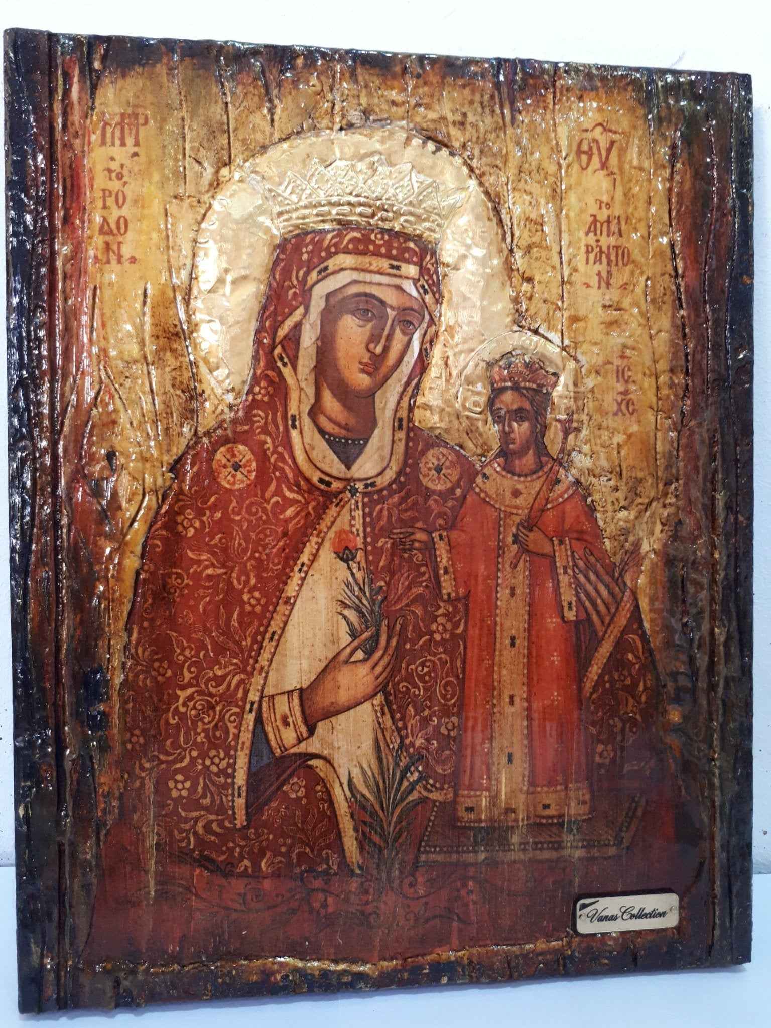 Virgin Mary Rodon Amaranton- Greek Orthodox Byzantine Antique Style Icons - Vanas Collection