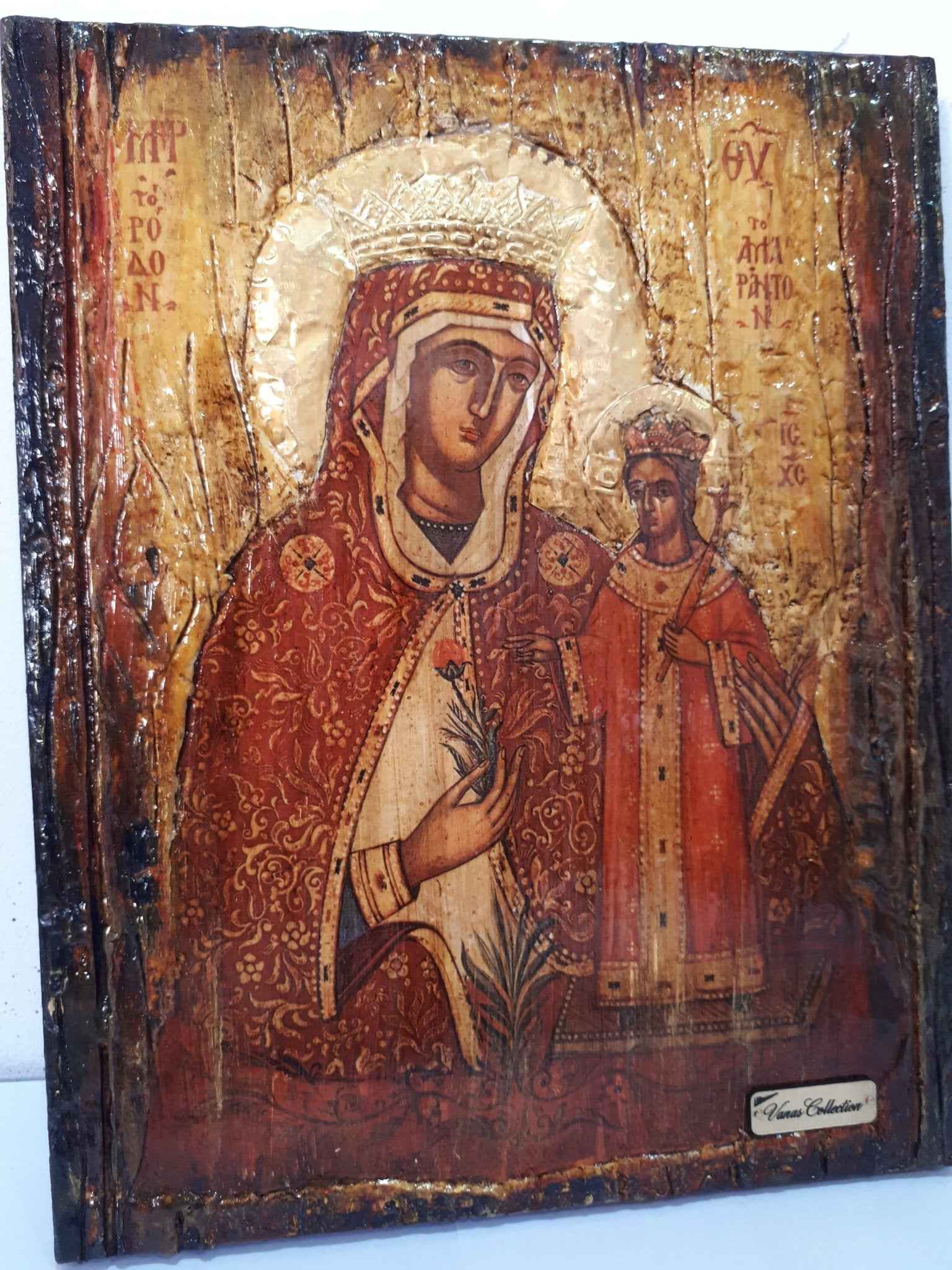 Virgin Mary Rodon Amaranton- Greek Orthodox Byzantine Antique Style Icons - Vanas Collection