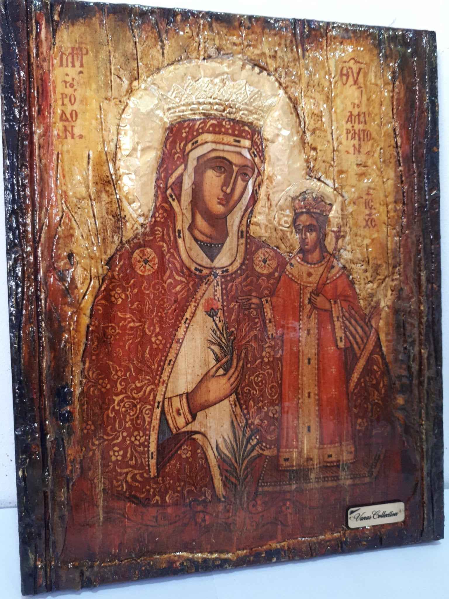 Virgin Mary Rodon Amaranton- Greek Orthodox Byzantine Antique Style Icons - Vanas Collection
