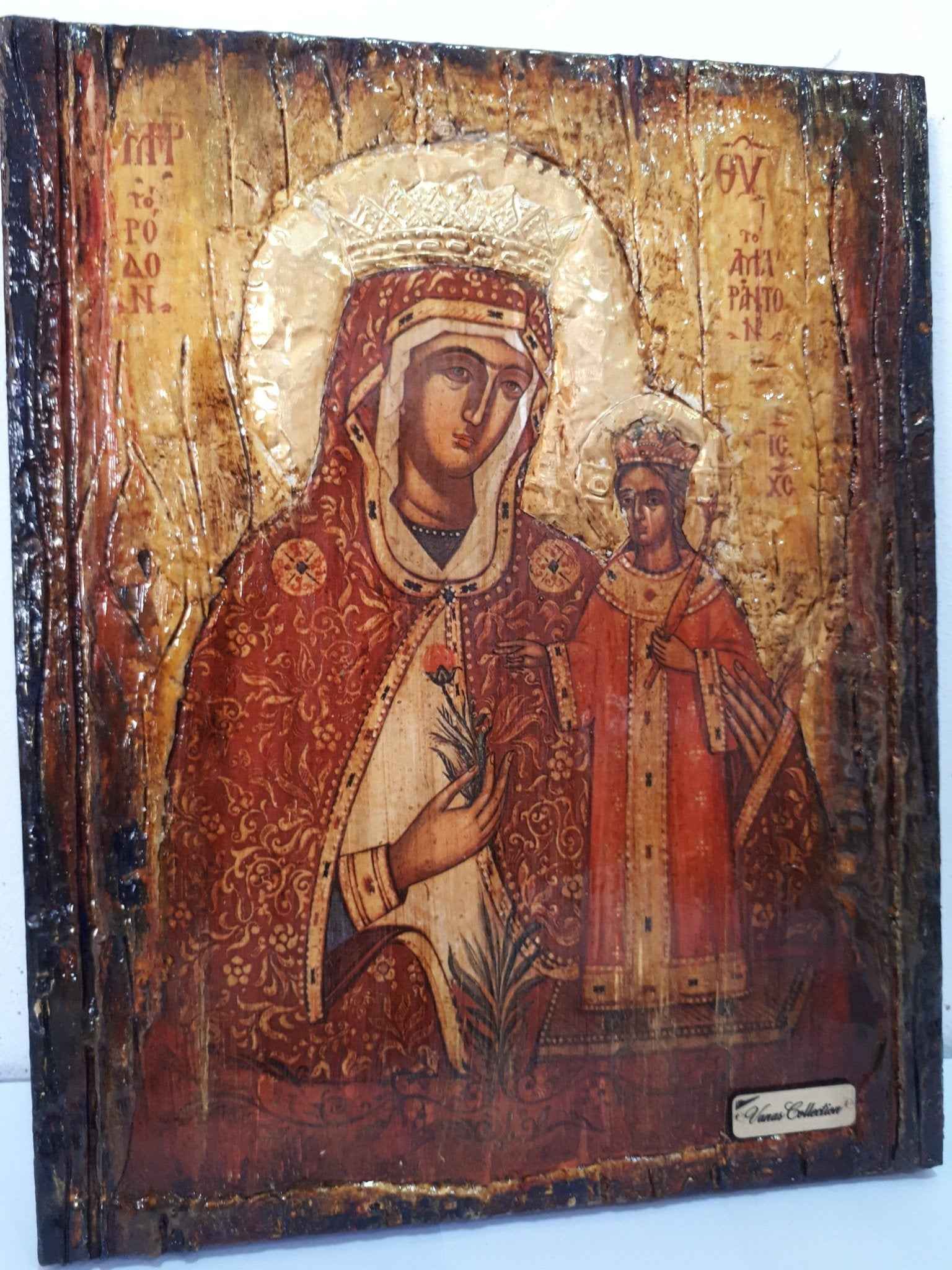 Virgin Mary Rodon Amaranton- Greek Orthodox Byzantine Antique Style Icons - Vanas Collection