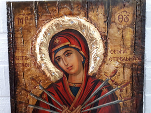 Virgin Mary Theotokos of the 7 Swords icon-Large Orthodox Greek Byzantine Handmade - Vanas Collection