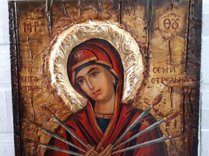 Virgin Mary Theotokos of the 7 Swords icon-Large Orthodox Greek Byzantine Handmade - Vanas Collection