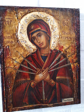 Load image into Gallery viewer, Virgin Mary Theotokos of the 7 Swords icon - Orthodox Greek Byzantine Handmade - Vanas Collection