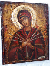 Load image into Gallery viewer, Virgin Mary Theotokos of the 7 Swords icon - Orthodox Greek Byzantine Handmade - Vanas Collection