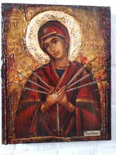 Load image into Gallery viewer, Virgin Mary Theotokos of the 7 Swords icon - Orthodox Greek Byzantine Handmade - Vanas Collection