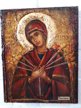 Load image into Gallery viewer, Virgin Mary Theotokos of the 7 Swords icon - Orthodox Greek Byzantine Handmade - Vanas Collection