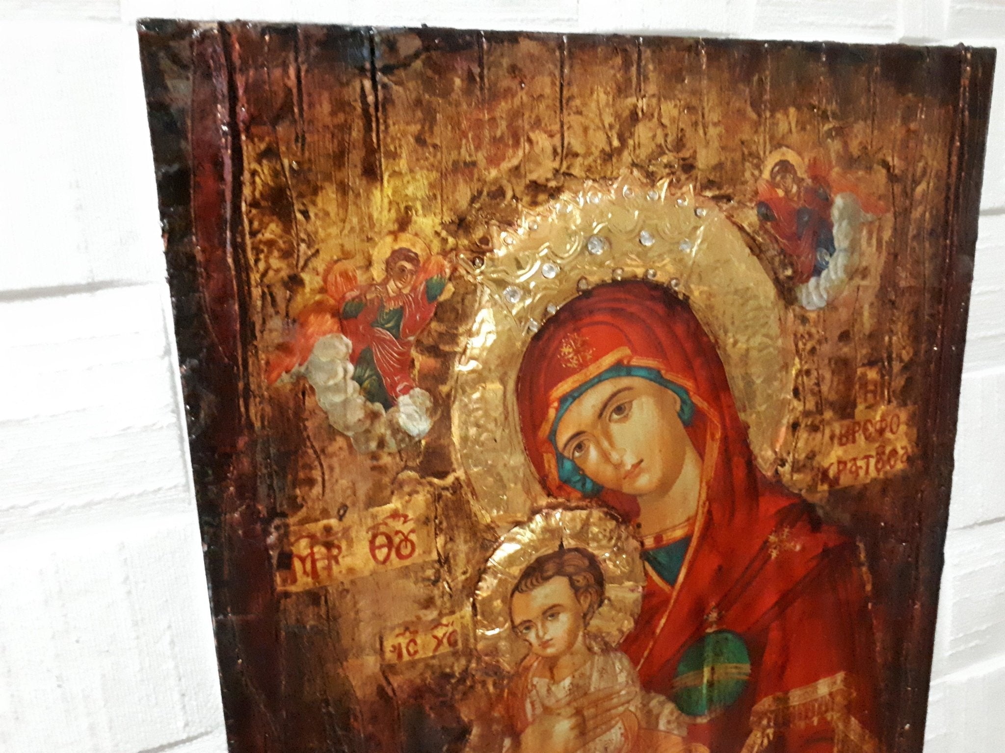 Virgin Mary Vrefokratousa Icon - Orthodox Byzantine Religious Icon Antique Style - Vanas Collection