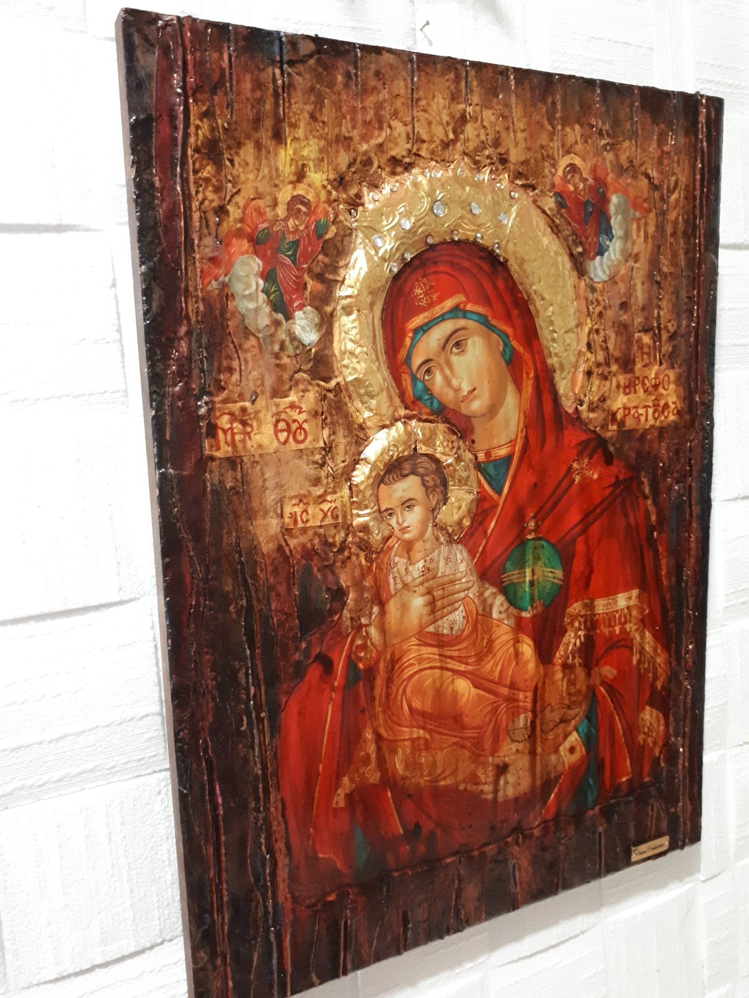 Virgin Mary Vrefokratousa Icon - Orthodox Byzantine Religious Icon Antique Style - Vanas Collection