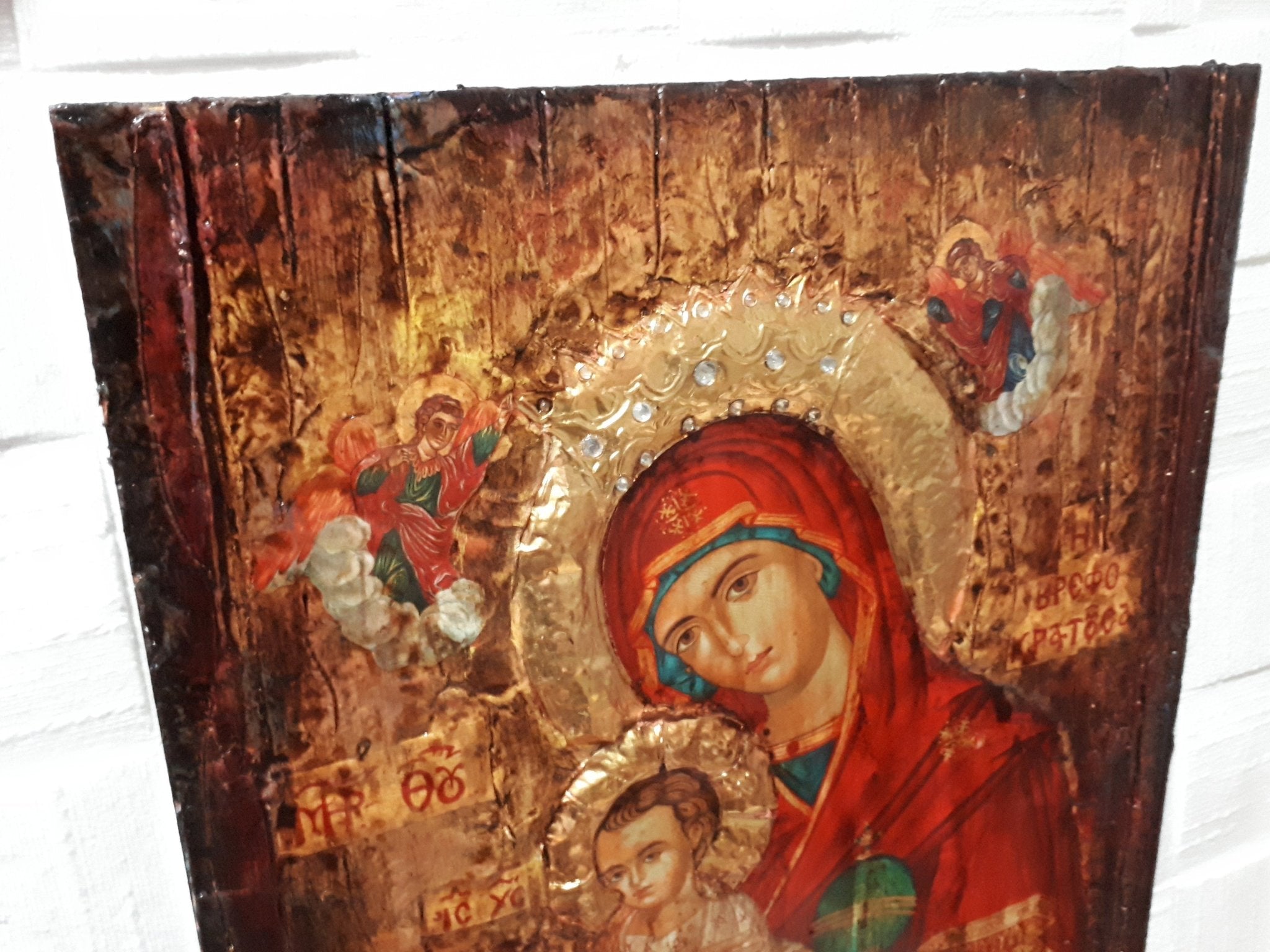 Virgin Mary Vrefokratousa Icon - Orthodox Byzantine Religious Icon Antique Style - Vanas Collection