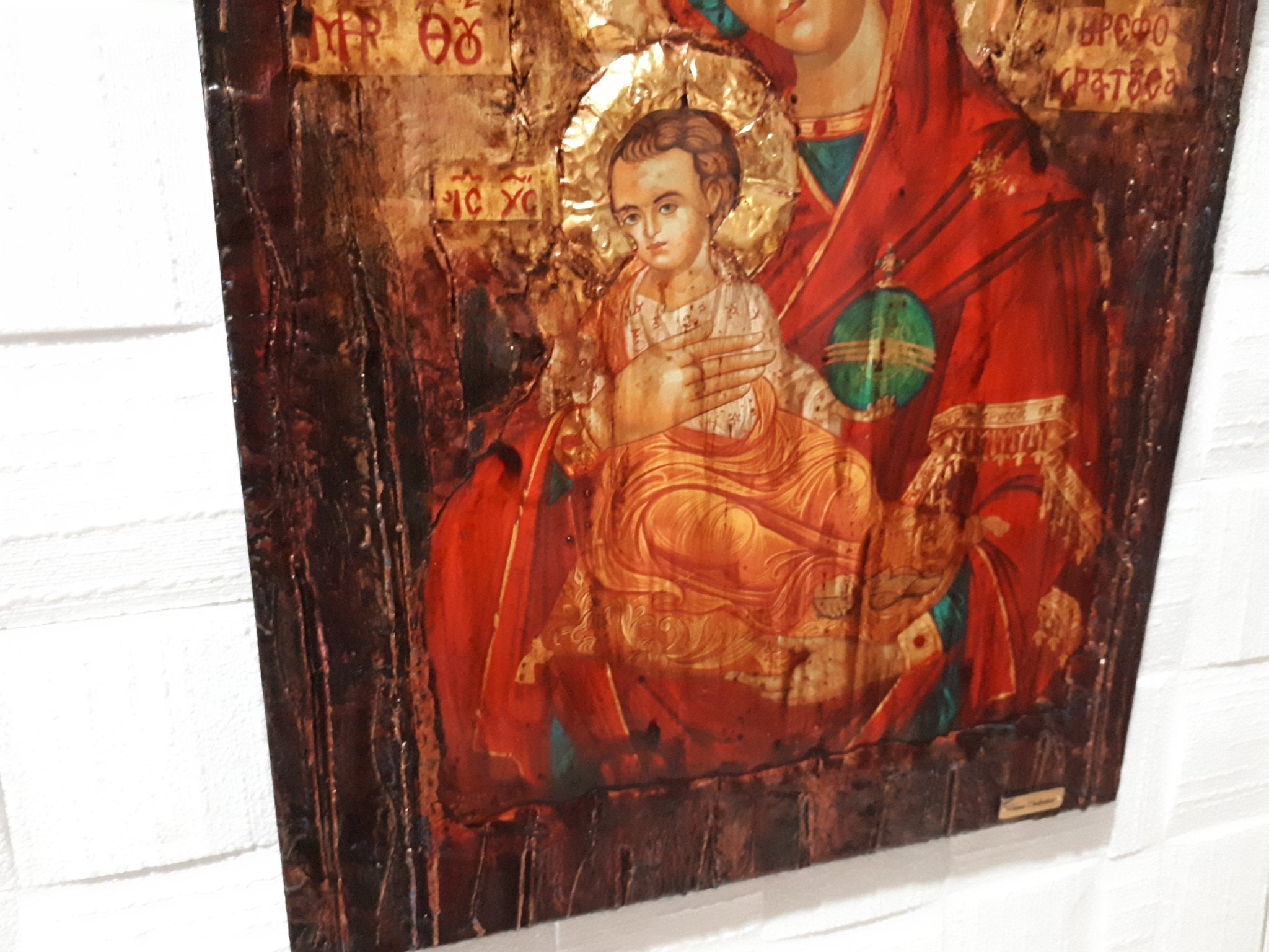Virgin Mary Vrefokratousa Icon - Orthodox Byzantine Religious Icon Antique Style - Vanas Collection