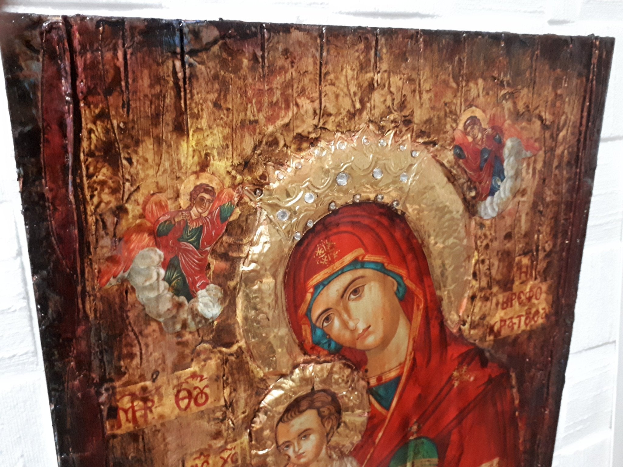Virgin Mary Vrefokratousa Icon - Orthodox Byzantine Religious Icon Antique Style - Vanas Collection
