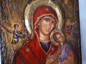Virgin Mary with Jesus Christ with two Angel Icon - Greek Orthodox Byzantine Icon - Vanas Collection