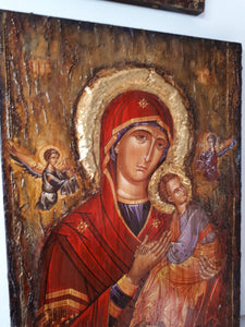 Virgin Mary with Jesus Christ with two Angel Icon - Greek Orthodox Byzantine Icon - Vanas Collection