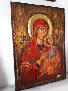 Virgin Mary with Jesus Christ with two Angel Icon - Greek Orthodox Byzantine Icon - Vanas Collection