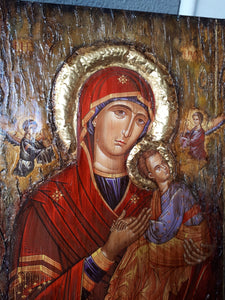 Virgin Mary with Jesus Christ with two Angel Icon - Greek Orthodox Byzantine Icon - Vanas Collection